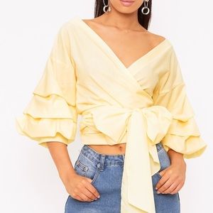 Yellow ruffle sleeve blouse